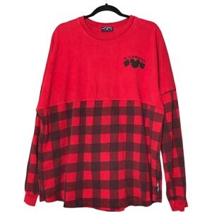 Disney Spirit Jersey Epcot Canada Mickey Mouse Ears Buffalo Plaid Red Black XL